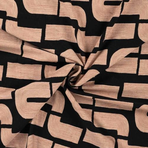 Viskosejersey, Schwarz/Beige/Braun als Meterware zum Nähen, 50 cm
