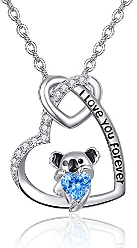 TANGPOET Koala Halskette Koala Anhänger 925 Sterling Silber Koala Bär Tier Doppel Herz Anhänge Tier Koala Geschenke für Frauen Mädchen