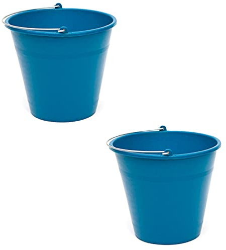 Pack de 2 Cubos de Goma, de Color Azul, de 26 x 22,9 cm, con Capacidad de 8 litros, con asa de Metal, para Distintas Funciones, Cubo Limpieza, cubeta agrícola