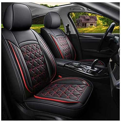 JDWBT Luxus Sitzbezug Auto Vordersitze,Schwarz Rot autositzbezüge Vordersitze Leder Universelle,schonbezug Autositz Vorne,Autositzschoner (2er Set)