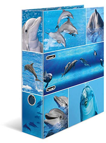 HERMA Ordner A4 Delfine Set, 10 Stück, 7 cm breit, Kinder Ringordner mit Tier Motiv, bunter Aktenordner mit Innendruck für Jungen und Mädchen