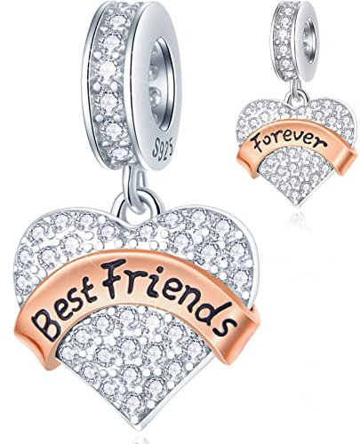 Beste Freunde für immer Dangle Charms, passt Pandora Freundschaft Armband, 925 Sterling Silber Best Friends Forever Charm, Pave Herz Klar CZ Beste Freundin Anhänger, für Friendship/BFF Geschenke