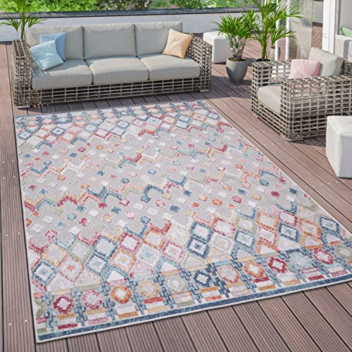 Paco Home Outdoor Teppich Wetterfest Wohnzimmer Küchenteppich Balkon Modern Skandi Ethno Muster Geometrisch Abstrakt 3D, Grösse:200x280 cm, Farbe:Bunt 2