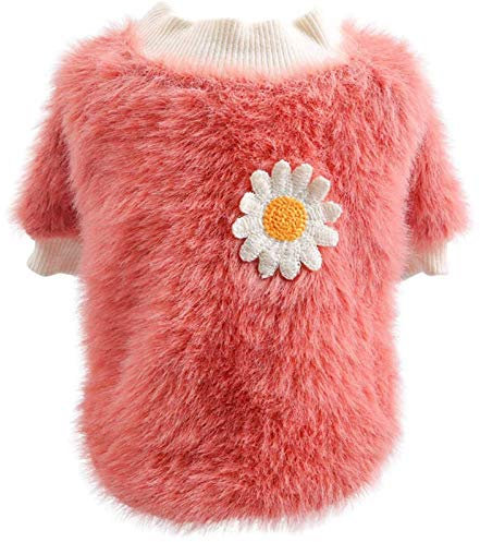 Hunde Pullover Hunde Kleidung Hoodie Wollpullover Mädchen Hals kleine Gänseblümchen Pullover Hunde Hund Pullover Blumen für Stil Runde Haustierkleidung Hundepullover Großer Hund (Pink, XS)