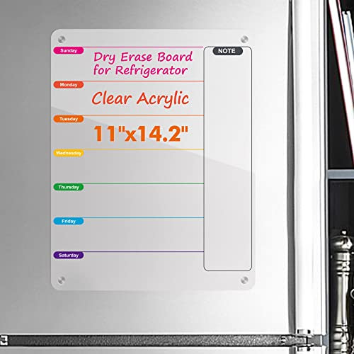 Kamehame Fridge Weekly Planner Magnetic Acrylic 14.2x11 Clear Meal Planner Board for Fridge Dry Erase Board Refrigerator Whiteboard