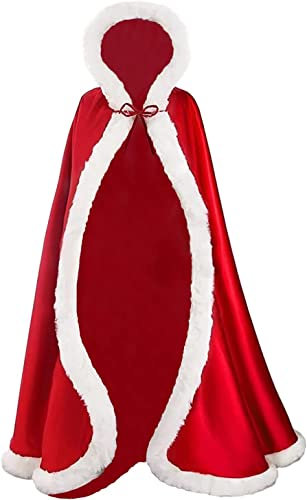 YJZQ Weihnachts-Umhang für Damen Weihnachten Santa Umhang mit Kapuze Weihnachtsmantel Cape Rot Samt Kapuzenmantel Rot Samt Umhang Roter umhang Verkleidung für Kinder Weihnachtskostüm Outfit
