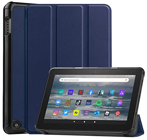 RanTuo Tablet Cover per Amazon Fire 7 2022, Pelle PU, Sottile, Antipolvere, Custodia per Tablet Resistente alle Cadute per Amazon Fire 7 2022.(Blu Navy)