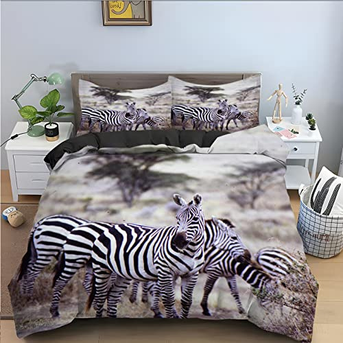 NDXRWDZR Bettwäsche 200x220 Graues Zebra Bettwäsche-Set mit Reißverschluss Schließung Bettbezug für Erwachsene Kinder Weicher Atmungsaktive Mikrofaser Bettwäsche + 2 Kopfkissenbezug 80x80 cm