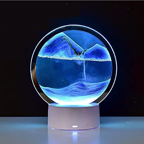 RANRAO Treibsand Malerei Tischlampe, 3D Bewegliche Sand Kunst Tischlampe, 3D Fließender Sand Nachtlicht Sanduhr Lampe Bewegliche Sandbild für Desktop Home Office Decor