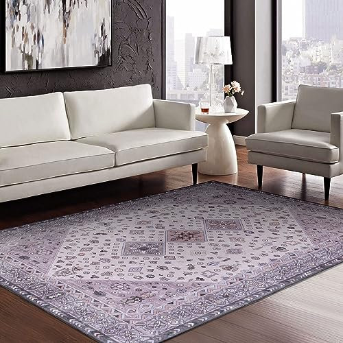 TALETA Teppich Wohnzimmer Vintage orientlischer Teppich, Carpet Teppich Kurzflor waschbar, Area Rugs, weicher Teppich bunt für Wohnzimmer, Schalfzimmer, Eisszimmer - Groß: 140 x 200 cm