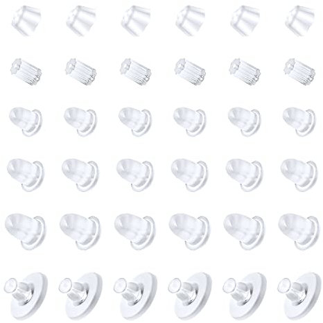 600 Pares Respaldo Pendientes Hipoalergenicos Hipoalergénico Transparente Tuercas Pendientes Silicona Espaldas de Seguridad Tapón Kit (6 Estilos)