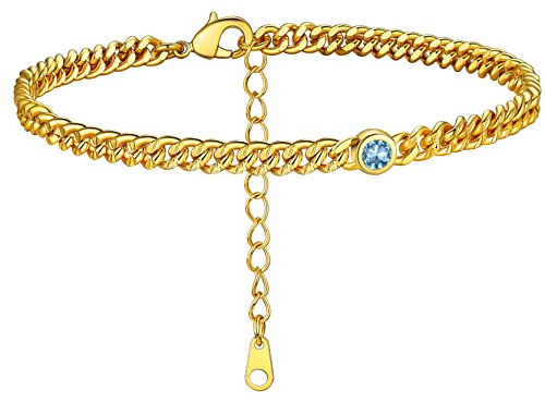 GoldChic Chaine de Cheville Zircone Bracelet de Pied Femme 4 mm Or Plaque Gourmette Cubaine Maille 22 cm Chaine Pas Cher Fille Enfant Petit Cadeau Noël