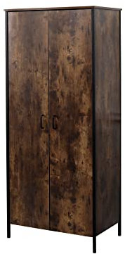 HOME MODERN Retro Industrial Style Wardrobes with 2 Doors and Hanging Rail Wooden and Metal Legs Clothes Storage Cabinet for Bedroom Furniture