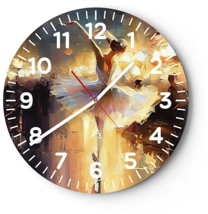 Modern Wanduhr Ballerina Tanzen Ölfarbe 30x30cm Rund Klein Wand Uhr Glas Analog Zimmeruhren Küche Büro Wohnzimmer Glasuhr Wall Clock Dekoration Design Wanddekoration Küchenuhr C4AR30x30-5985