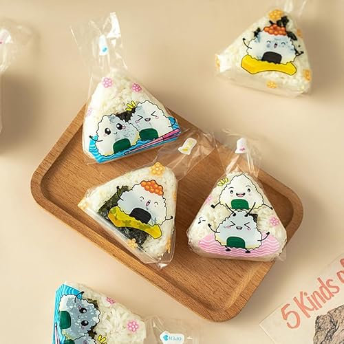 SUMKTO 100 Stück Neue schöne Cartoon Einweg Japenese Triangel Reisball Verpackung Tasche Sushi Tasche Sushi Making Schimmel Bento Zubehör