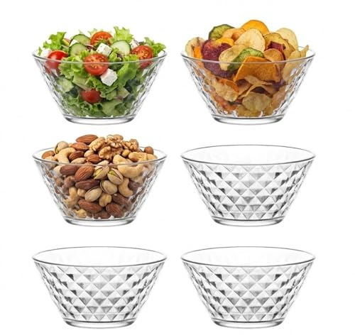 vienberg 6tlg. Glasschalen-Set 330 ml aus hochwertigem Glas-Schalen, Glasschüssel, Dessertschale Vorspeise Glas. Snackschalen, Gläser spülmaschinengeeignet, Müslischale