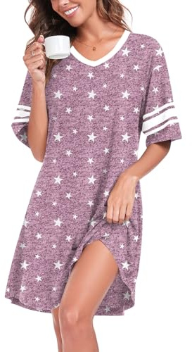 REGAI Nightgowns for Women Sleep Shirts for Women Night Shirts for Sleeping V Neck Sleepwear, White Stars, XL