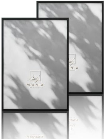VUVUZULA Bilderrahmen A2 Schwarz Holz 2er Set 42x59.4cm Fotorahmen Holzrahmen MDF Rahmen DIN A2 für Poster