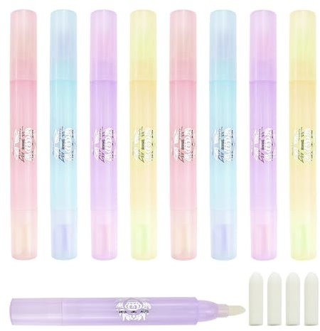 8-Piece Nail Polish Corrector Pens with 24 Replacement Tips - Refillable Nail Art Remover and Edge Cleaning Pen