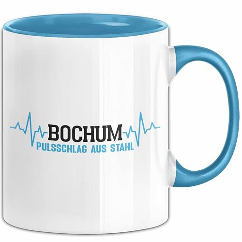 Bochum Tasse Herzschlag Herz Ruhrpott Kohle Heimat Bochum Stadt Pulsschlag Aus Stahl Kaffee-Becher (Blau)