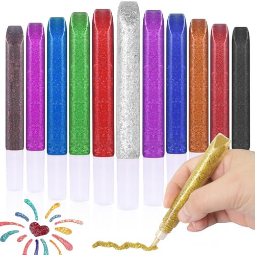 Matio 12 Pack Glitter Glue Stick Set, Non-Toxic Washable Glue Pens 10.5ml Each Craft Glitter Bulk Gel, Assorted Color Slime for DIY Art Project Painting Scrapbooking School Christmas Decor Supply