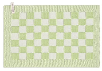 Knit Factory - Tischset Block - Ecru/Spring Green - 50x30 cm | Gestricktes Tischset - Platzset aus Baumwolle - Platzdekchen - Tischmatte - Tischunterlage - Platzmatte - Blockmuster