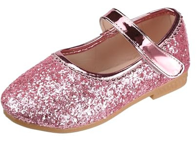 QUNUNOIRE-Prinzessin Schuhe Mädchen Glitzer Schuhe Kinder Pailletten Cosplay Schuhe Partys Hochzeiten Klett Sandalen Elegante Mädchen Schuhe Rosa 29