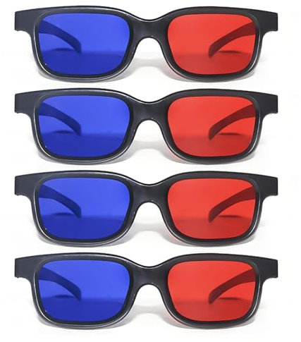 ZBHDEYG Lot de 4 lunettes TV 3D, lunettes 3D rouges et bleues, lunettes 3D pour regarder des films, lunettes 3D pour jeux d'ordinateur, lunettes 3D portables, Bleu/rouge, Taille unique