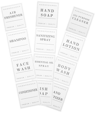 12Pcs Waterproof Bottle Labels for Shampoo Body Wash and Lotion - Removable Self-Adhesive Stickers for Easy Organization of Toiletry Bottles