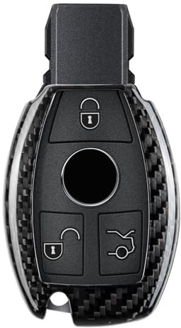 T-carbon Autoschlüssel Hülle kompatibel mit Mercedes Benz ,Glasfaser schlüssel hülle kompatibel mit Benz SLC SLC A B C S GLE GLC GLA GLS Klasse,Schlüsselhülle Cover Silber Schwarz