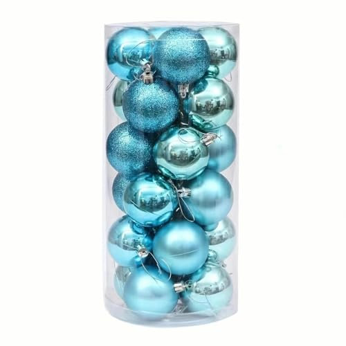 Ornamenti di palline di Natale da 24 pezzi per albero di Natale - Palla da appendere all'albero di Natale infrangibile per le vacanze, verde acqua, 4 cm