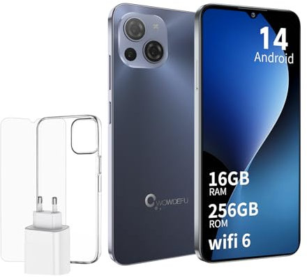 CWOWDEFU S18 Android 14 Teléfono Móvil Libres,16G+256G Smartphone Portátil,6.58 FHD+cámara incell,48MP+24MP,Dual SIM 4G,Octa-Core/GPS/NFC/OTG 2024 Blanc