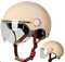 DXDRT Retro Vespa Helm Erwachsene Open Face Motorrad Halb Helm Vintage Motorrad Elektrische Roller Moped Helme mit Clear Visor Licht Atmungsaktiv Quick Buckle Helm,Beige