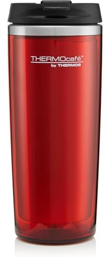 AMK® Thermocafe Travel Tumbler Red 350ml with Flip Top Lid Double Wall Insulation Keeps Drinks Warm Hot Or Cold Stainless Steel Interior