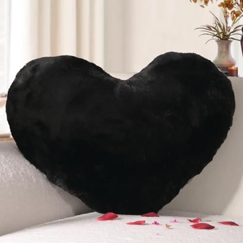 Yhoelata Herzkissen, Schwarz Herzform Kissen Kuschelkissen, Love Zierkissen Aesthetic, Plüsch Kissen für Wohnzimmer Sofa Kind Schlafzimmer Bett, 25x35 cm