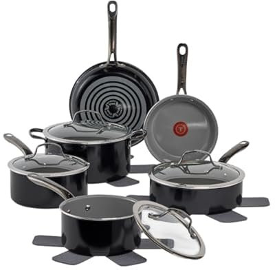 T-fal Preserve Ceramic, Non Stick Cookware Set 13-Piece, Oven & Broiler Safe up to 350°F, Includes Stockpot, Saucepans, Frying Pans, Protectors, Pots and Pans, Black