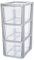 SIDSONS 3 Drawer Plastic Storage Organizer tower unit A5 Storage Drawers Desktop Table Small Chest of Drawer Bedroom Cosmetics Stationary Organizer Silver/Clear Height 48cm, Width 19cm, Depth 25cm