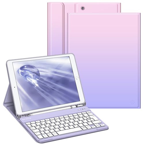 FINTIE Tastatur Hülle für iPad 10.2 Zoll (9/8/7 Generation, 2021/2020/2019) | Schutzhülle mit TPU Rückschale, Pencil Halter und magnetisch Abnehmbarer Tastatur mit QWERTZ Layout, Fantacy Ombre