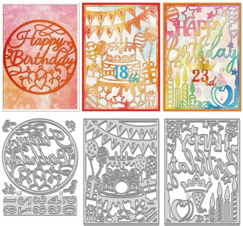 WADORN 3 Stück Geburtstagstorte Nummer Segen Stanzformen Schablonen Präge Stanzset Mit Rahmen „Happy Birthday“ Mit Vorlagen Für Geburtstagskarten Metall Stanzformen Mit Geburtstagsthema