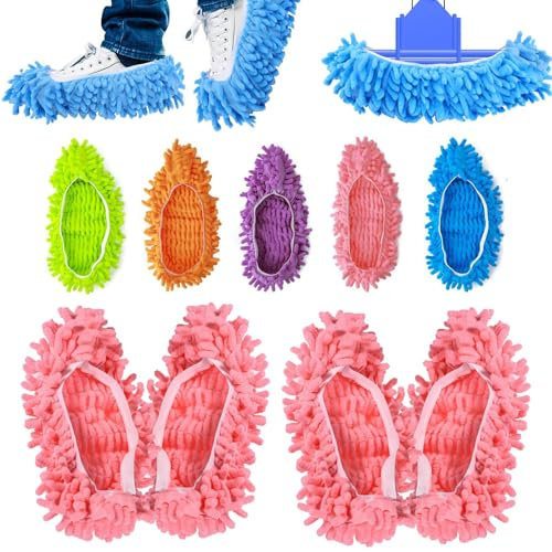 2 pares de pantuflas de mopa de polvo, calcetines de microfibra para limpiar el suelo, pantuflas de pies para casa, oficina, baño, limpieza de polvo