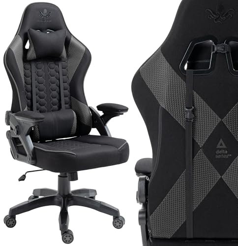 KRAKEN CHAIRS Chaise Gaming Tissu - Noir-Graphite - Fauteuil Gamer Confortable Ergonomique - Réglable Accoudoir/Lombaire - Chaise Bureau Pivotante - pour Gamer Adulte Bureau - Chaise de Gaming