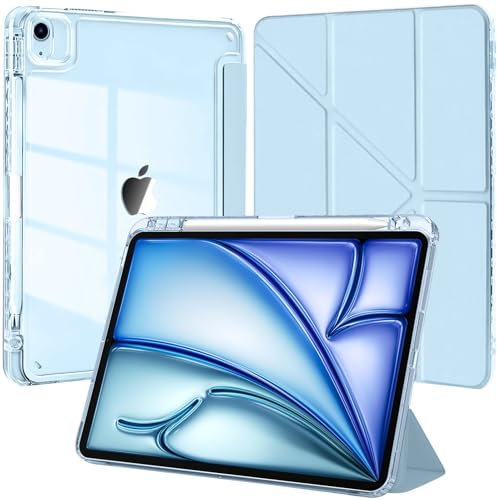 EspZanthic Custodia per iPad Air 13 Pollici M3/M2 (2025/2024) / iPad Pro 12.9 2022/2021/2020/2018 con Portapenne, 6-in-1 Molteplici Angoli di Visione, Trasparente Posteriore