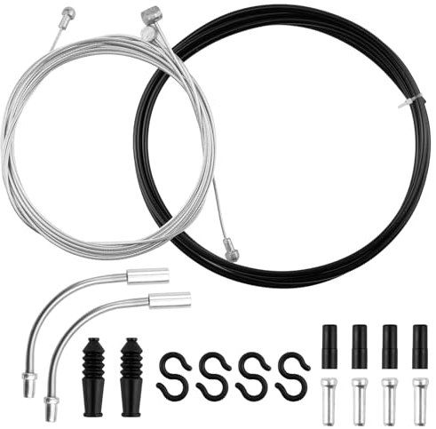 LANAFAY Bike Brake Cables Set, Universal Bike Brake Cable Kit with 2V Brake Manifolds Includes 1 Brake Cable Tube, 1 Front Brake Cable and 1 Rear Brake Cable for Road Mountain Bicycle Cycling Repair