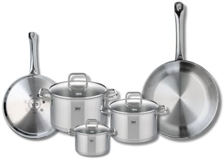 ELO 9503350 Kochgeschirr-Set, 5-teilig, 2 Bratpfannen 24 und 28 cm und 3 Kochtöpfe 12, 16 und 20 cm Elo Profi, Citrin, Edelstahl, Induktion