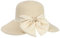 LY4U Women's Wide Brim Straw Sun Hat UPF 50+ with Adjustable Chin Strap, Foldable Beach Hat for Travel, Summer Outdoor Activities, Ponytail Hole & Bow Ribbon Design Beige