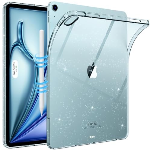 TiMOVO Case for New iPad Air 13 inch (M3/M2-2025/2024) Clear, Slim & Lightweight TPU Transparent Back Protective Cover for iPad Air 13, Supports Pencil Pro and Pencil(USB-C), Clear Glitter