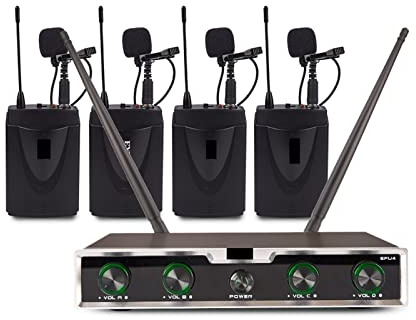Tragbare professionelle 4 Kanäle for drahtlose Mikrofonsysteme Uhf Bodypack -Sender -Headset Revers Church Mic