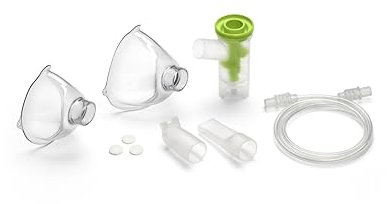Air Liquide Healthcare, Kit Completo Accessori per SOFFIO CUBE, Ampolla Nebulizzatrice, Boccaglio, Nasale, Maschera Adulti e Pediatrica, Tubetto di Collegamento, 3 Filtri Aria, Kit Ricambio Aerosol