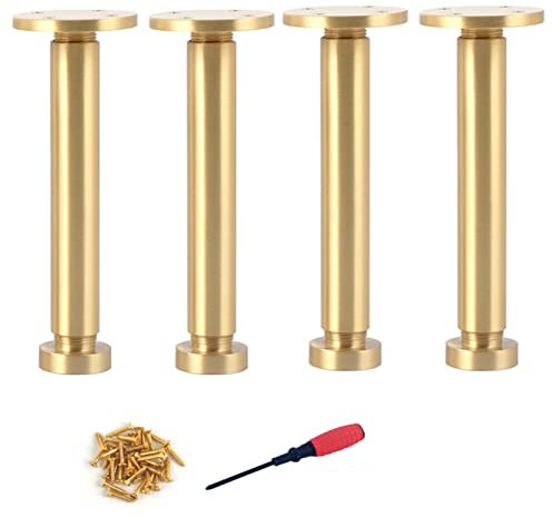 Solid Brass Furniture Legs Set of 4 Adjustable Metal Legs for Cabinet Coffee Table TV Stand Bathroom Couch Chair Gold 100mm/3.94in Size
