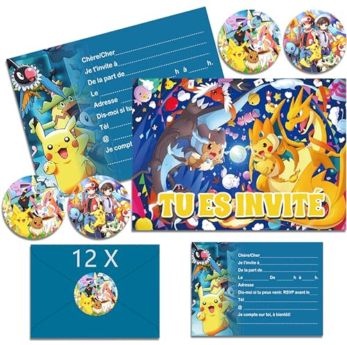 YOGARTH 12x Carte Invitation Anniversaire Garcon Fille en Français avec Enveloppes, Ensemble de Cartes d'Invitation Anniversaire à Thème pour Enfants (A6) (A)